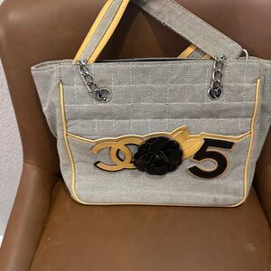 CHANEL Gray and Yellow Tote Bag